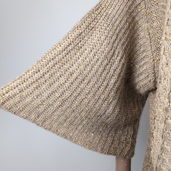 Orange Cocoon Cardigan Sweater Open Knit Flare Sleeve Metallic Gold Neutral - Picture 5 of 13